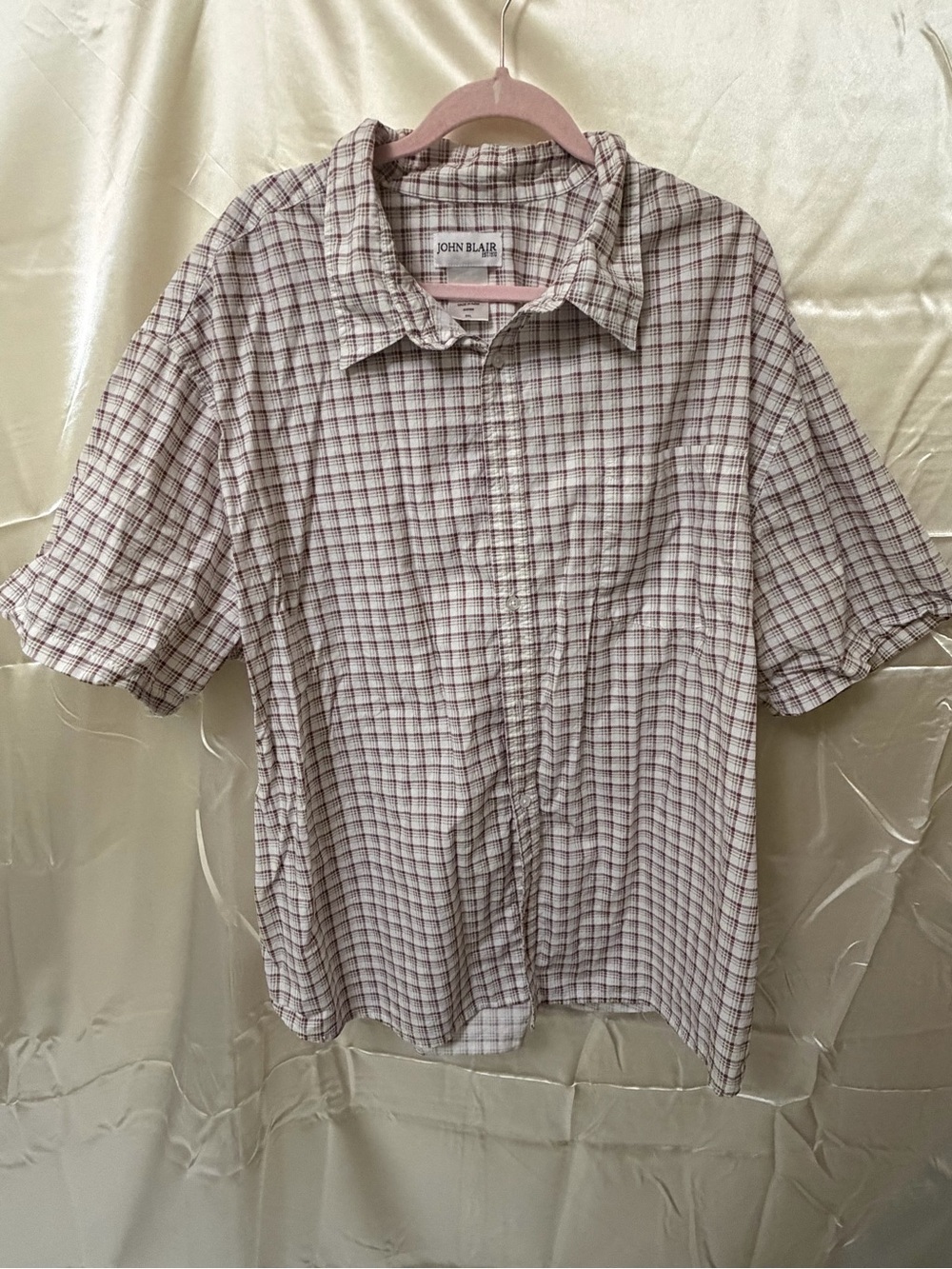 John Blair 3XL Short Sleeve Plaid Button Front Shirt 100% Cotton